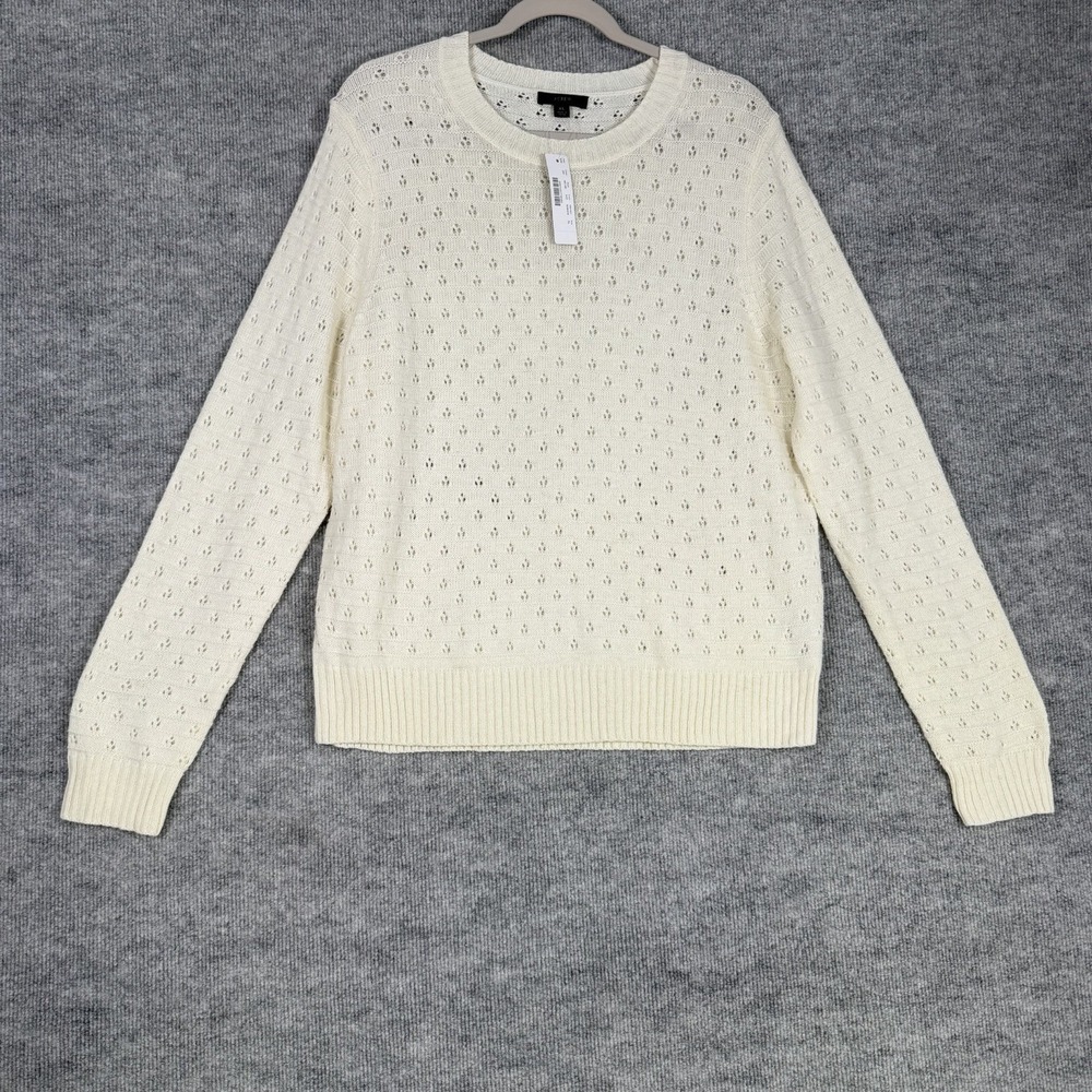 New J CREW Size-XL Womens Sweater Pointelle Knit Cream Alpaca Wool Blend